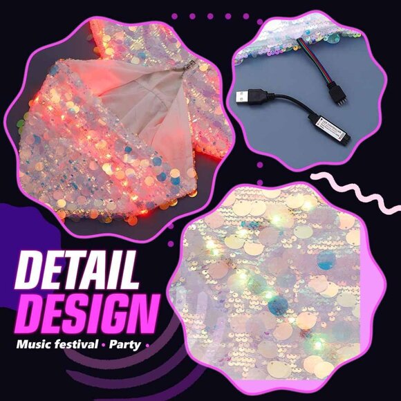 Women’s White Sequins Party Long Sleeve Glitter Jacket Sparkly Bomber Blazers - Picture 5 of 6